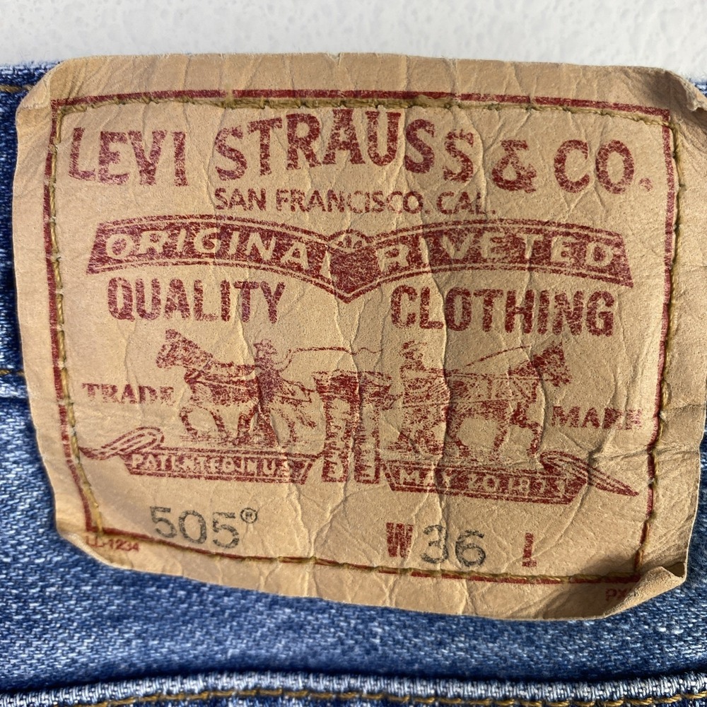 VTG Levis 505 Shorts Men 36 Blue Denim Regular Fit Straight Cotton Y2K 90s - Picture 6 of 12